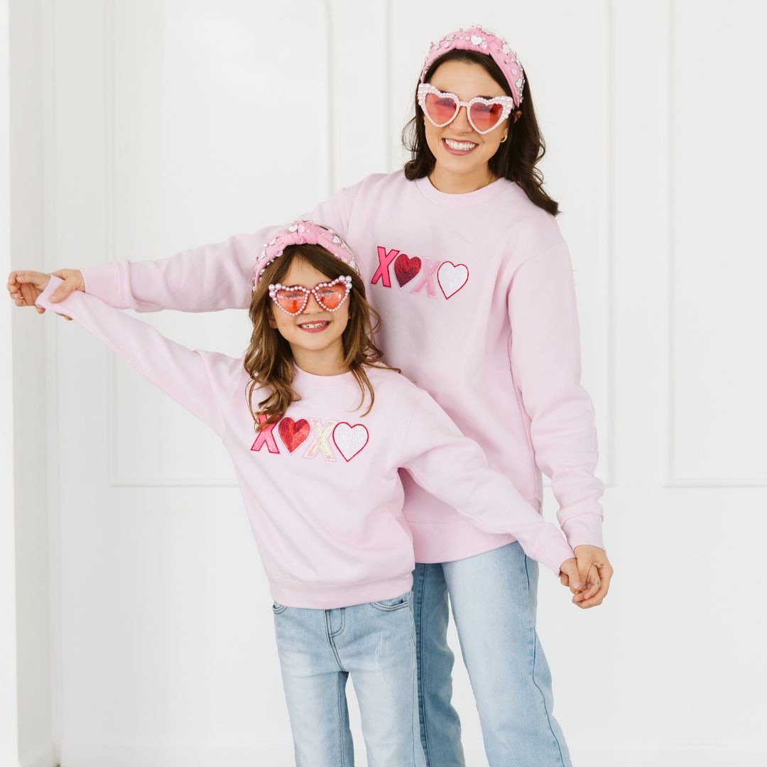 XOXO Sequin Patch Valentine's Day Women's Sweatshirt - Ballet