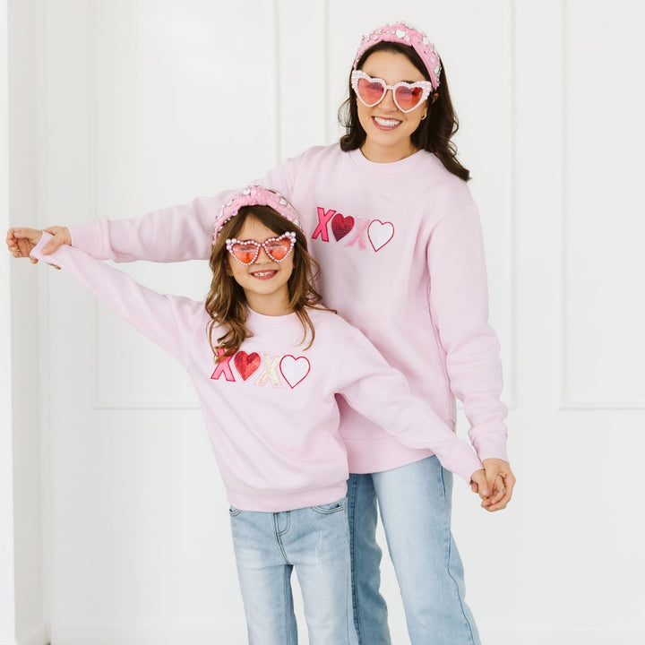 XOXO Sequin Patch Valentine's Day Women's Sweatshirt - Ballet