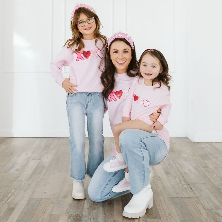 XOXO Sequin Patch Valentine's Day Women's Sweatshirt - Ballet