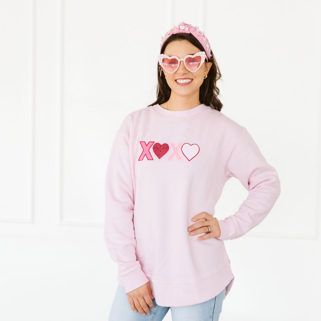 XOXO Sequin Patch Valentine's Day Women's Sweatshirt - Ballet