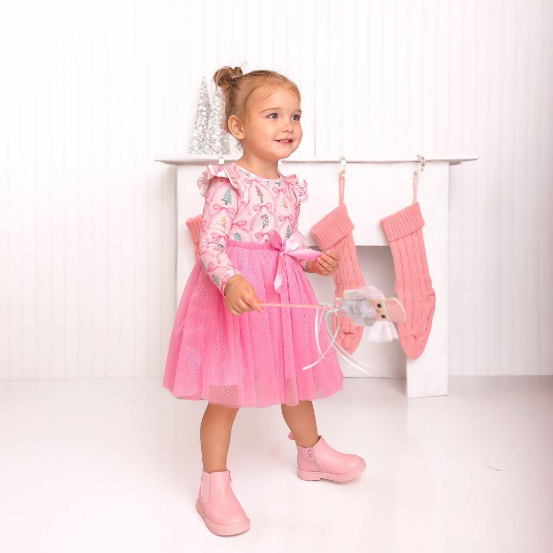 white christmas dresses Winter Blush Tree Print Tulle Tutu Dress – Mia Belle Girls main image 1