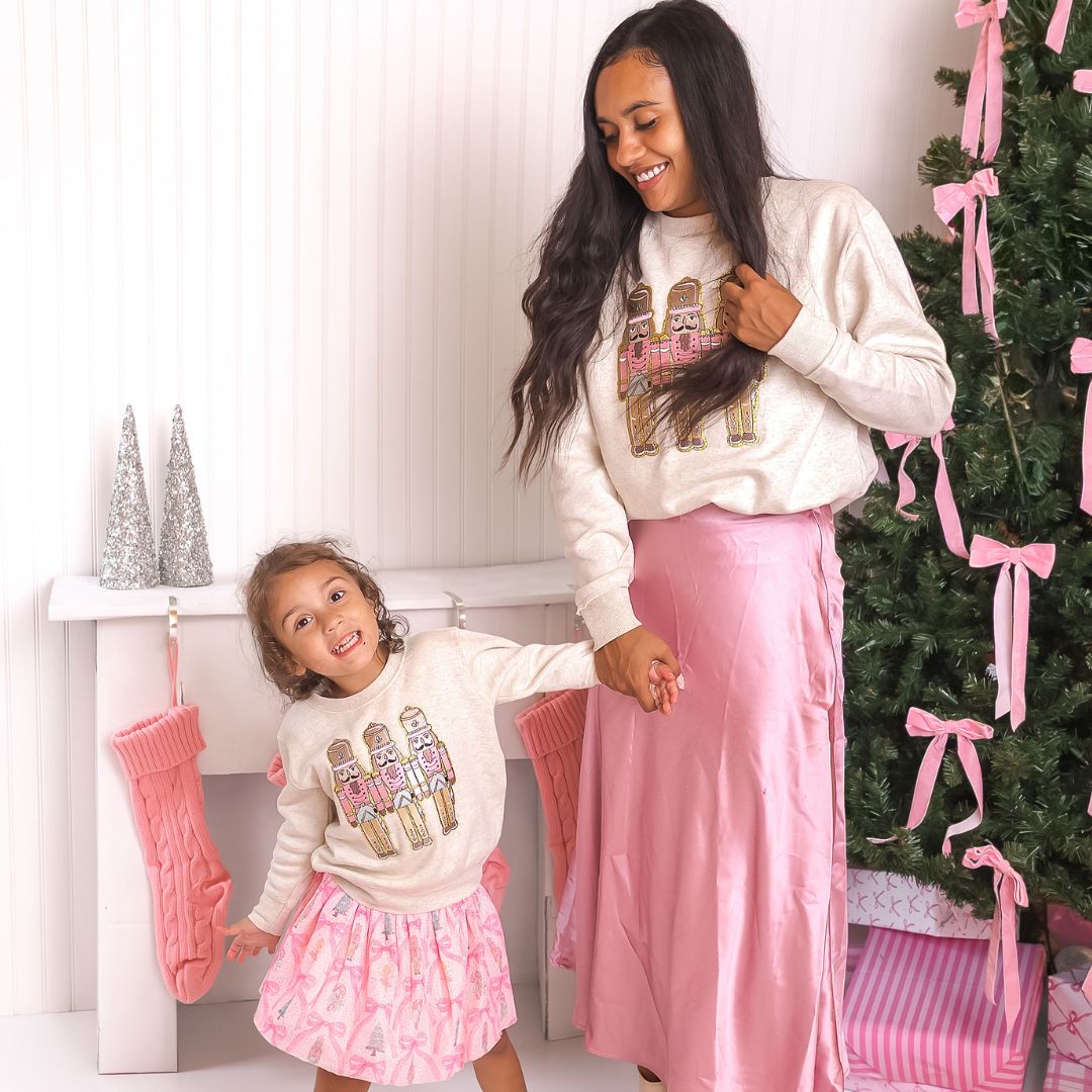 Pastel Nutcracker Patch Christmas Women's Sweatshirt - Natural