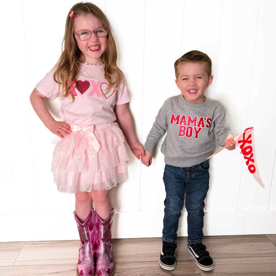 XOXO Sequin Patch Valentine's Day Short Sleeve T-Shirt - Ballet