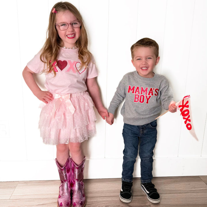 XOXO Sequin Patch Valentine's Day Short Sleeve T-Shirt - Ballet