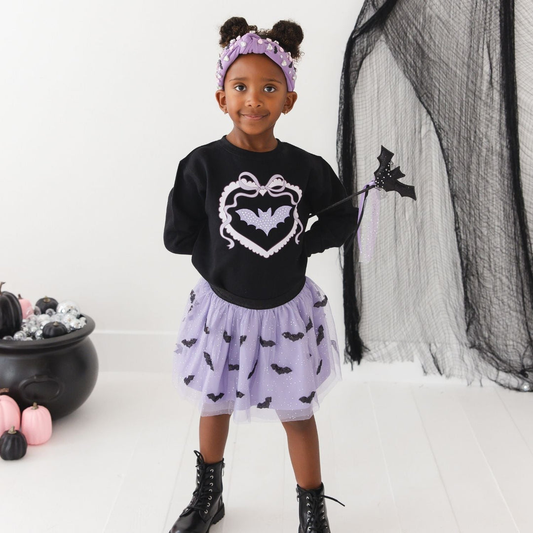 Rhinestone Bat Patch Halloween Sweatshirt