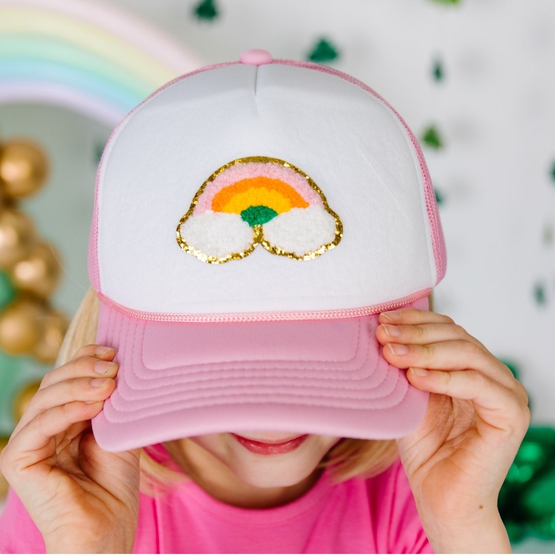 Rainbow Patch Trucker Hat - Pink/White