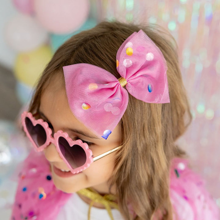 Raspberry Confetti Tulle Bow Clip