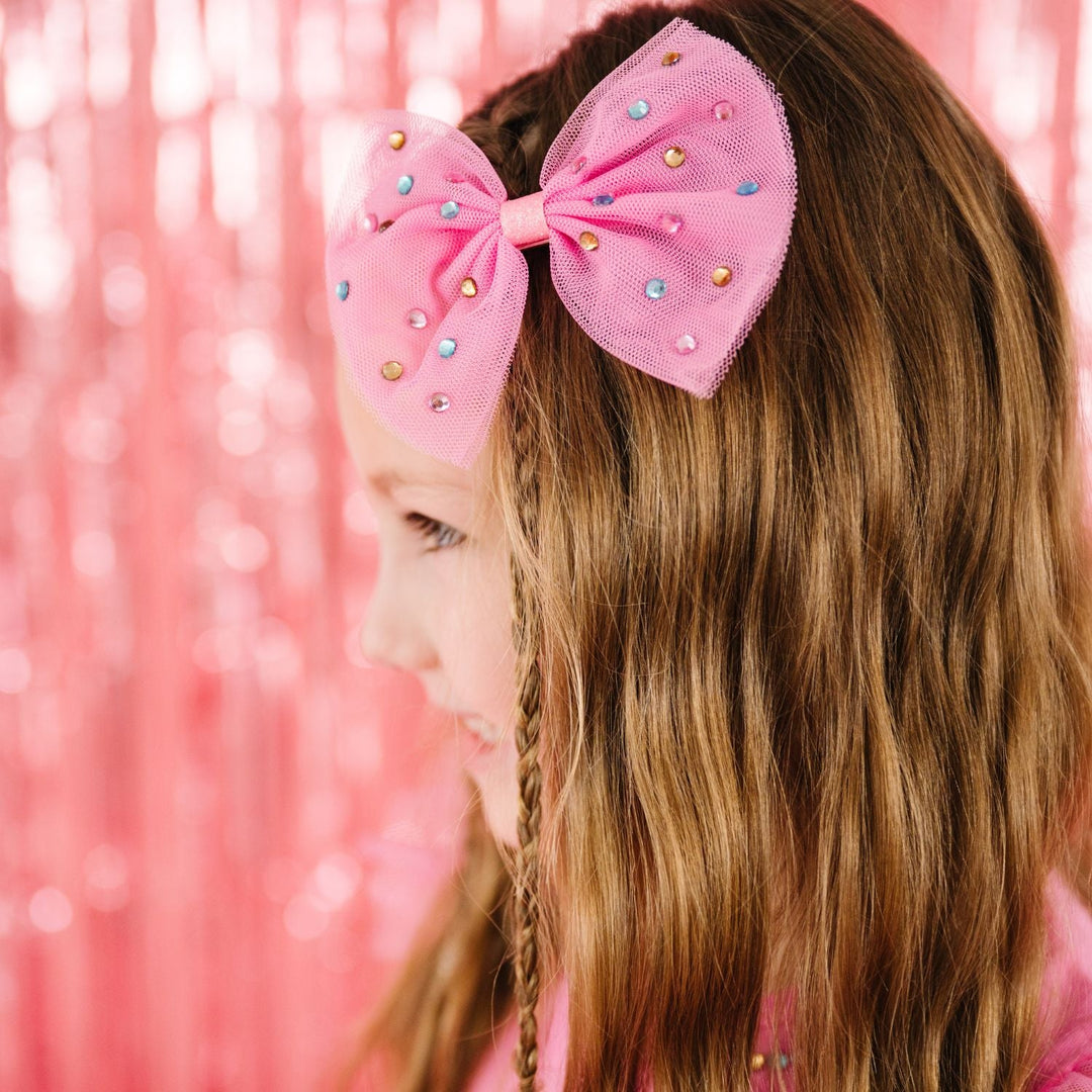 Raspberry Rhinestone Bow Clip