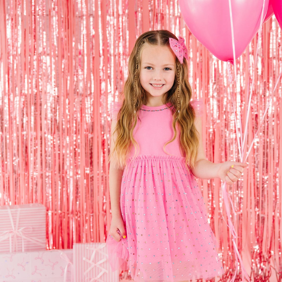 Raspberry Rhinestone Bow Clip