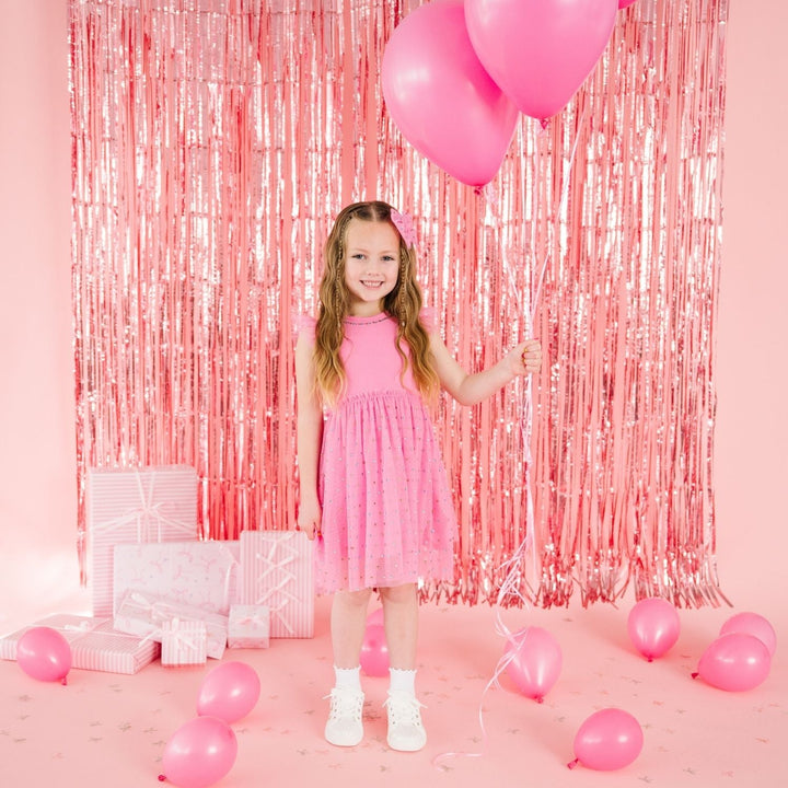 Raspberry Rhinestone Short Sleeve Tutu Dress