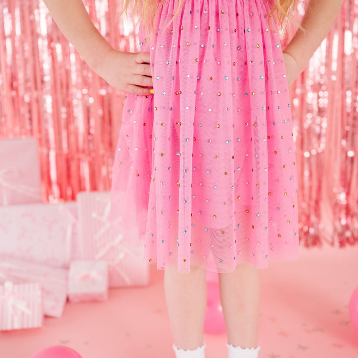 Raspberry Rhinestone Short Sleeve Tutu Dress
