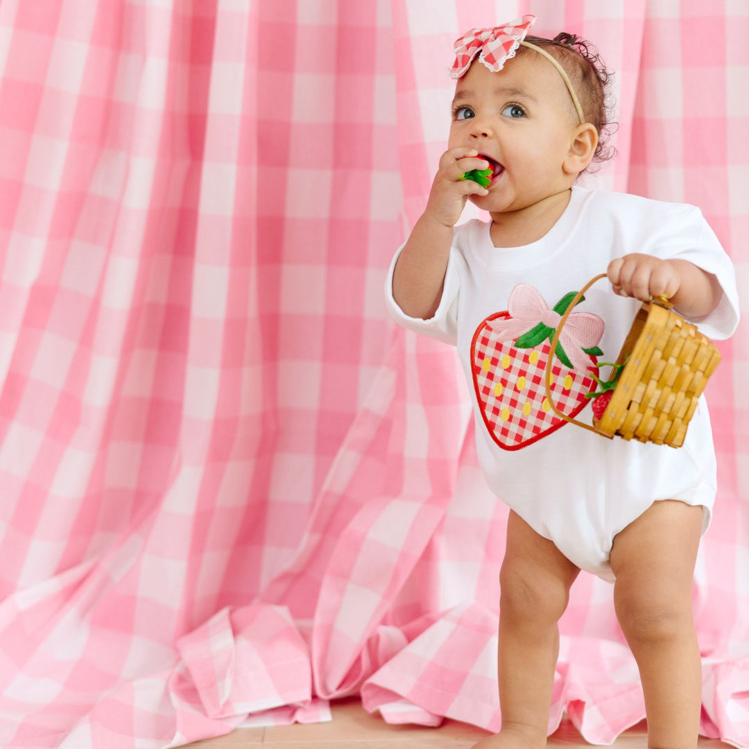 Strawberry Patchwork Short Sleeve Romper - White