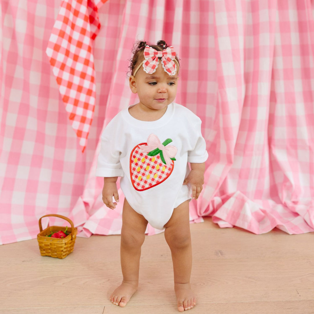 Strawberry Patchwork Short Sleeve Romper - White
