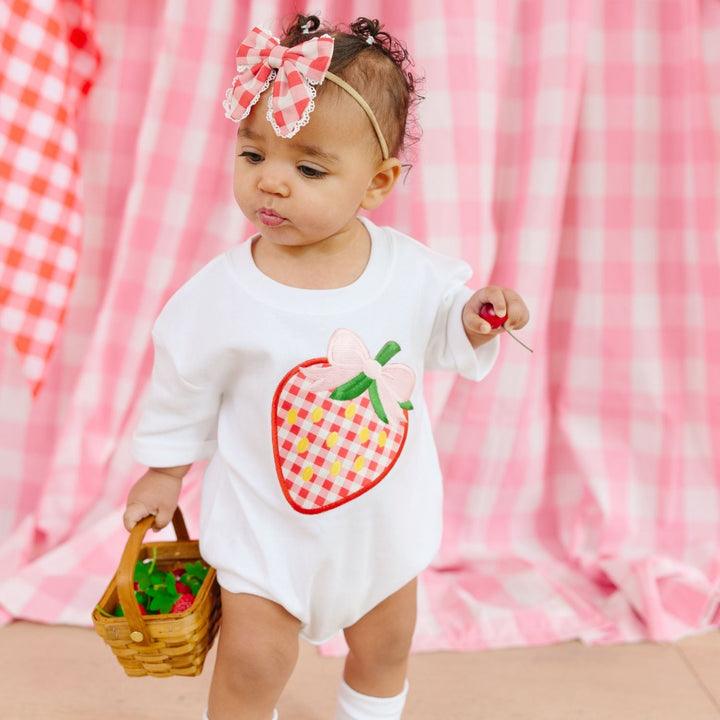 Strawberry Patchwork Short Sleeve Romper - White