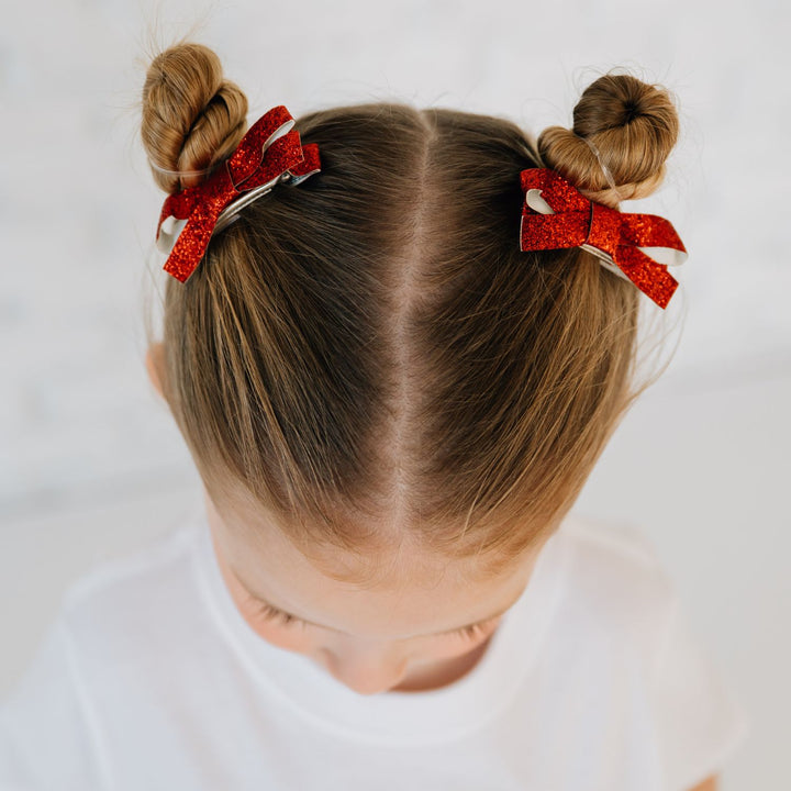 Red Glitter Bow Clip Set
