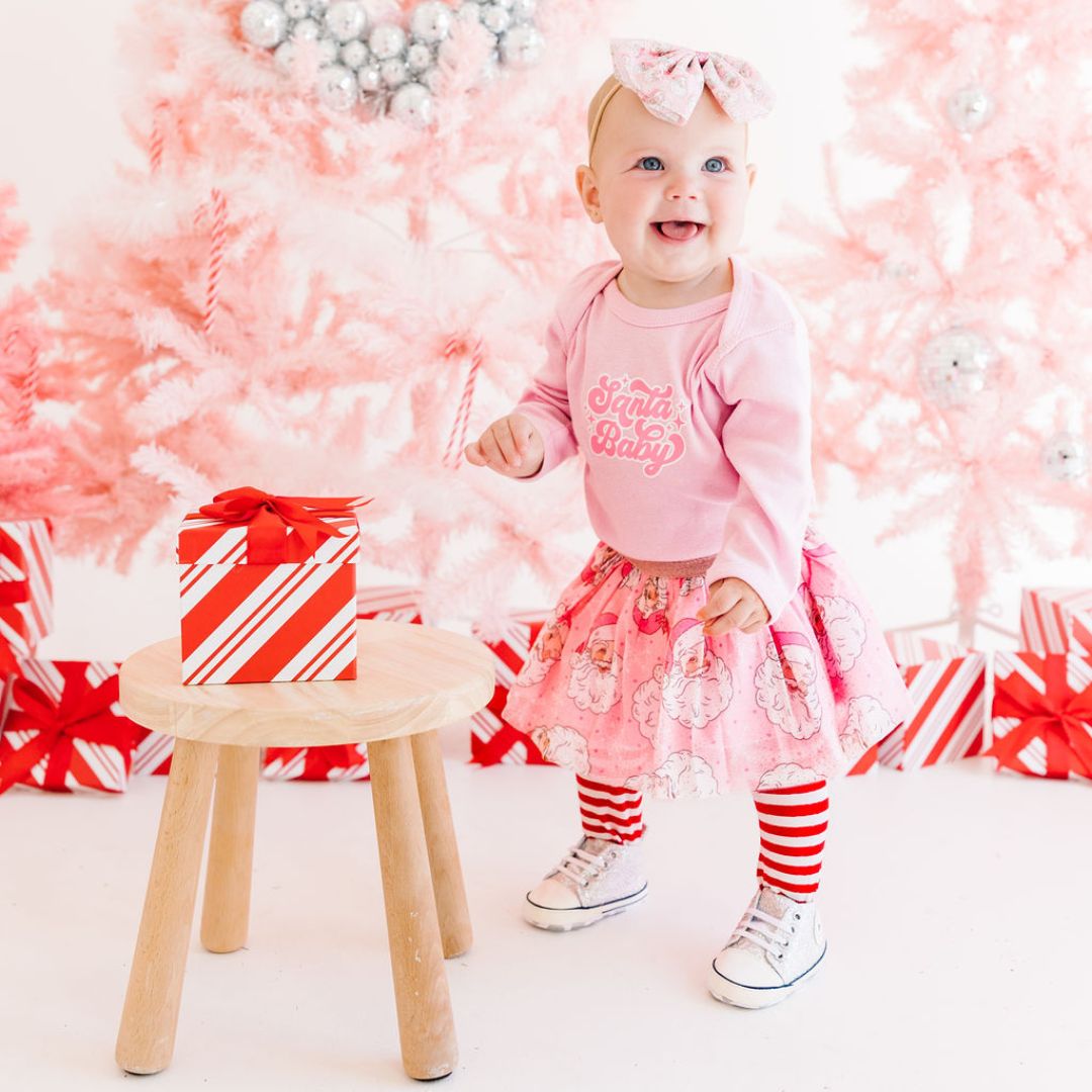 Santa Baby Christmas Long Sleeve Bodysuit Pink