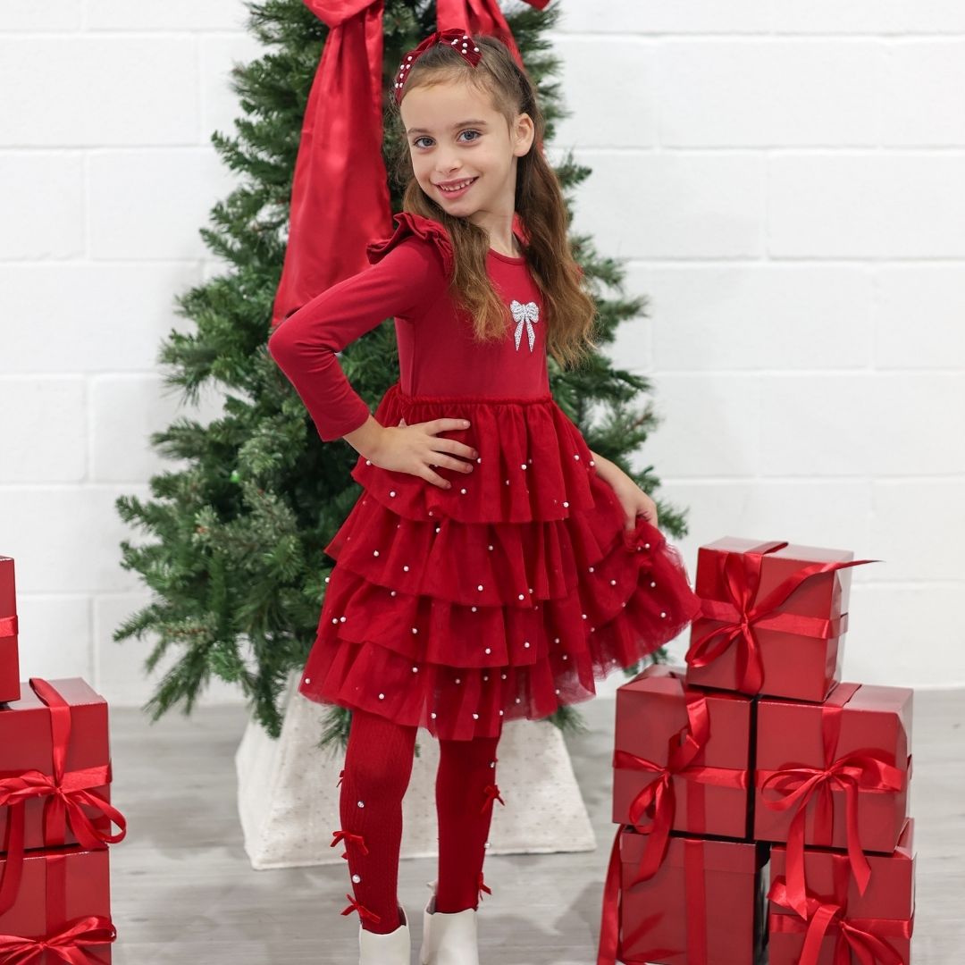 Sweet Wink Toddler Girls Christmas Pearl Long Sleeve Tutu Dress - Ruby Red - 4T Sweet Wink Toddler Girls Christmas Pearl Long Sleeve Tutu Dress - Ruby Red - 4T