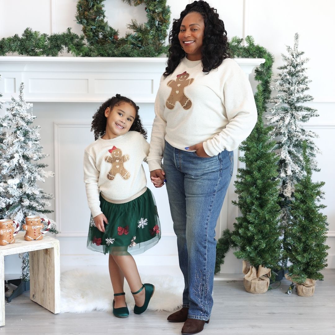 Gingerbread Sequin Patch Christmas Women's Sweatshirt - Natural