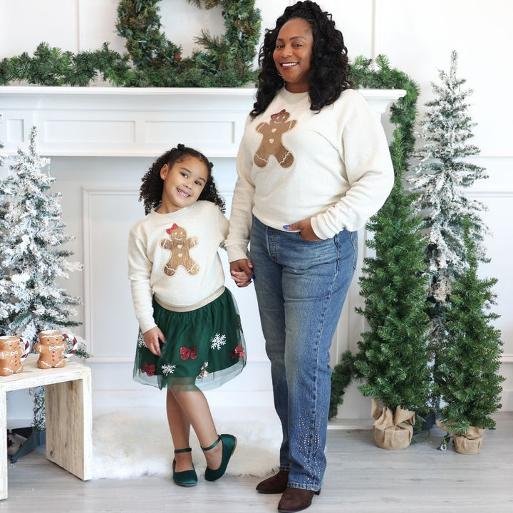 Gingerbread Sequin Patch Christmas Women's Sweatshirt - Natural