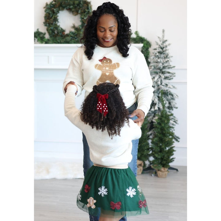 Gingerbread Sequin Patch Christmas Women's Sweatshirt - Natural