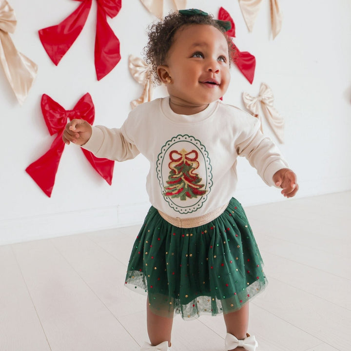 Emerald Rhinestone Christmas Tulle Bow Baby Headband