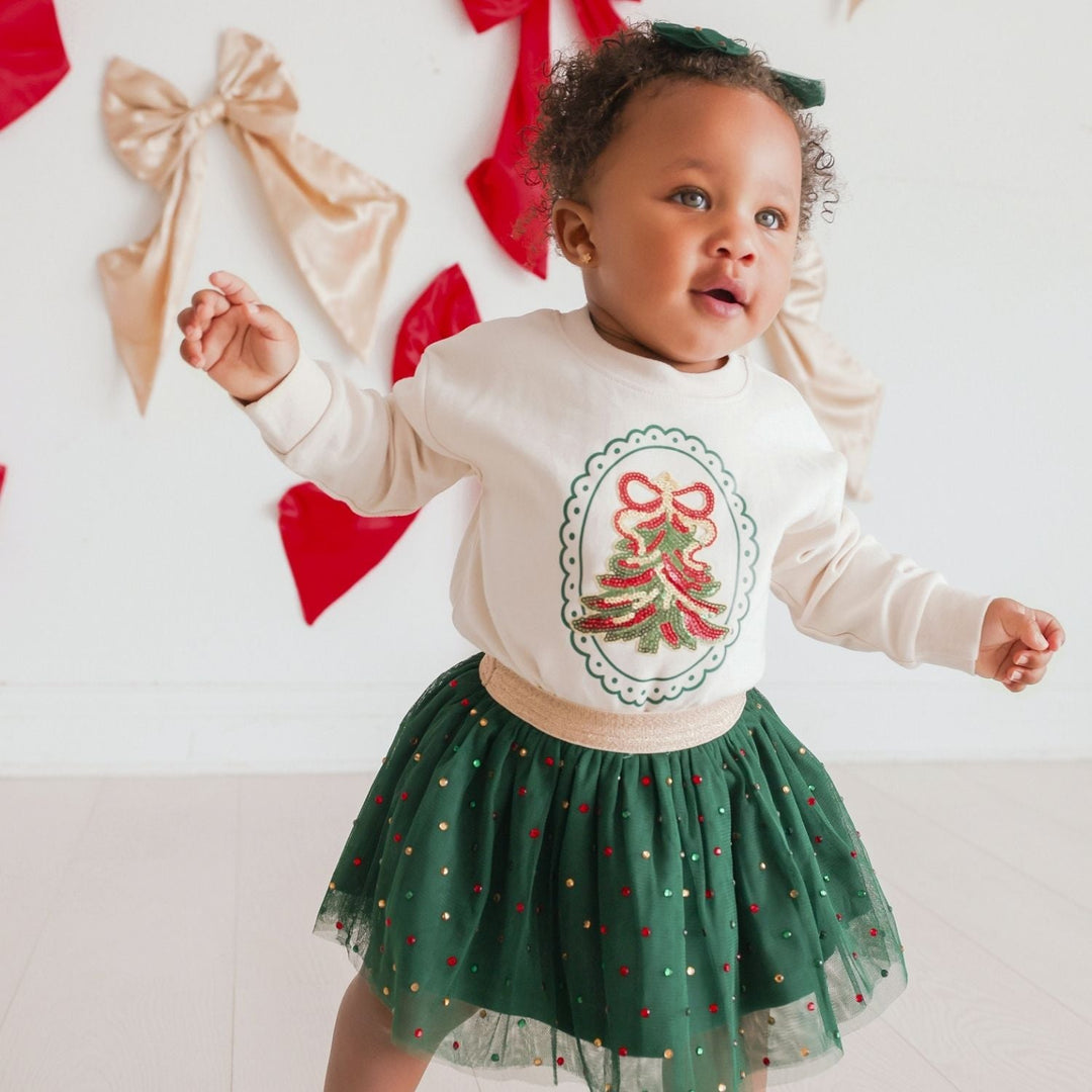 Emerald Rhinestone Christmas Tulle Bow Baby Headband