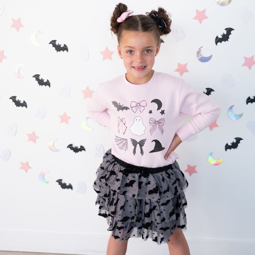 Flocked Bats Halloween Bow Tiered Tutu Skirt