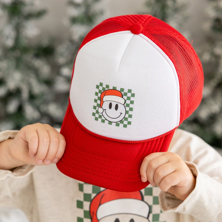 Santa Smiley Christmas Trucker Hat - Red/White