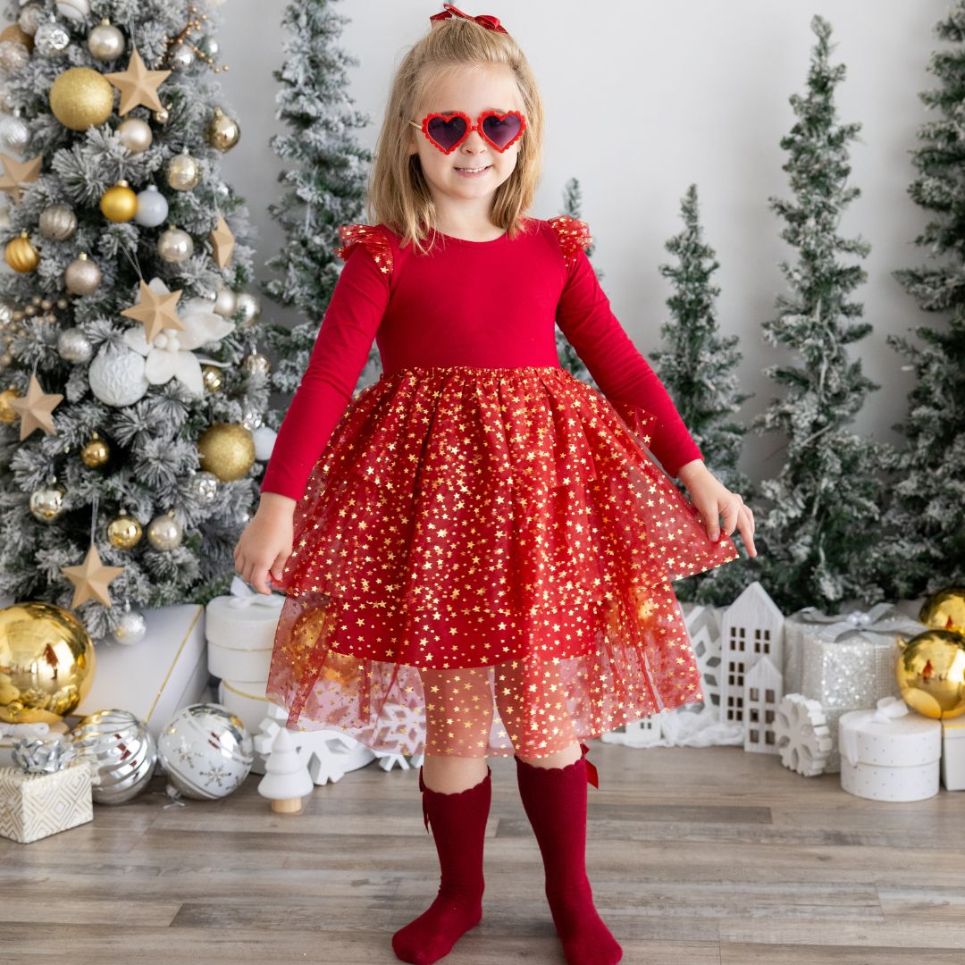 red christmas dress 5t Bitty Baby American Girl Christmas Dress Girls 5T Red Tulle Sequins VGUC