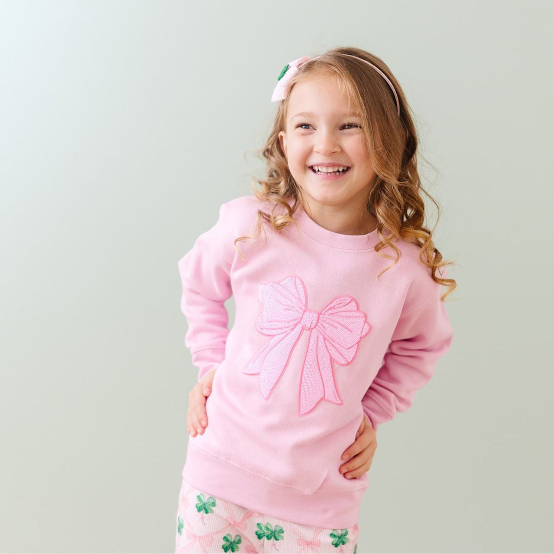 Pink Bow Sequin Patch Sweatshirt - Pink