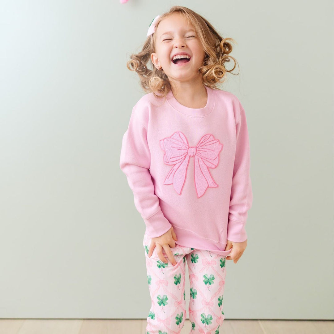 Pink Bow Sequin Patch Sweatshirt - Pink
