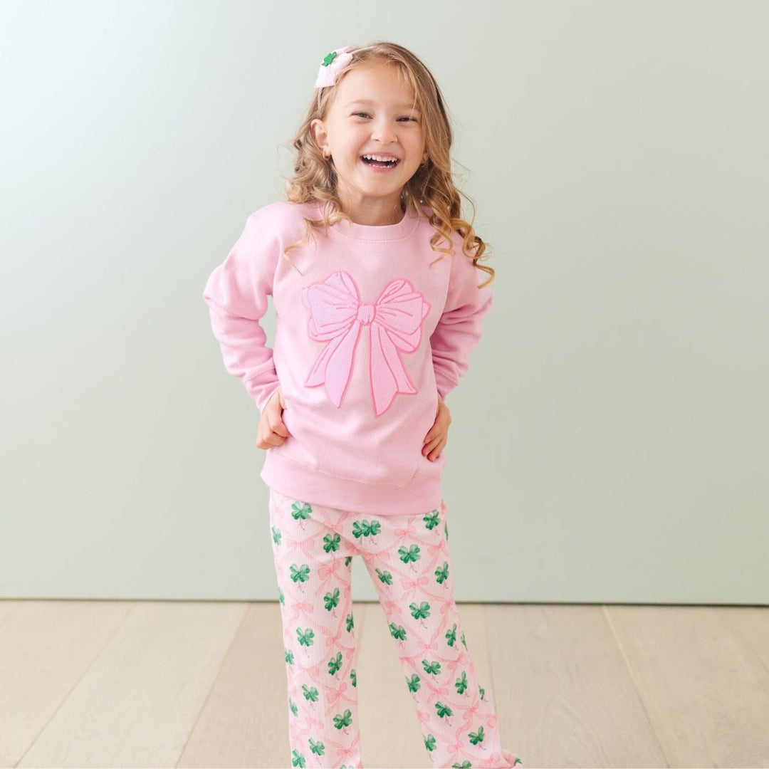 Pink Bow Sequin Patch Sweatshirt - Pink