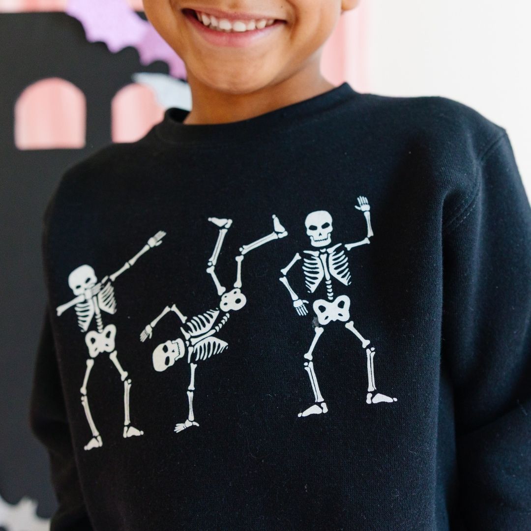 Silly Skelly Glow In The Dark Halloween Sweatshirt - Black