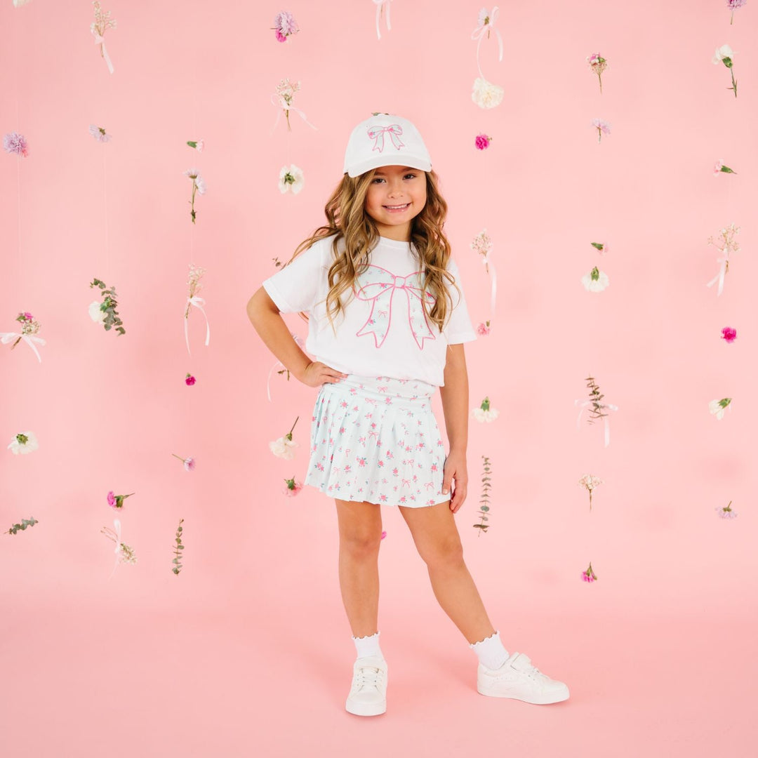 Sky Blue Floral Bow Patch Baseball Hat