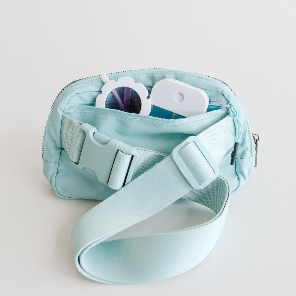 Sky Blue Floral Bow Patch Belt Bag