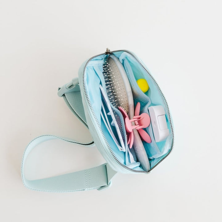 Sky Blue Floral Bow Patch Belt Bag