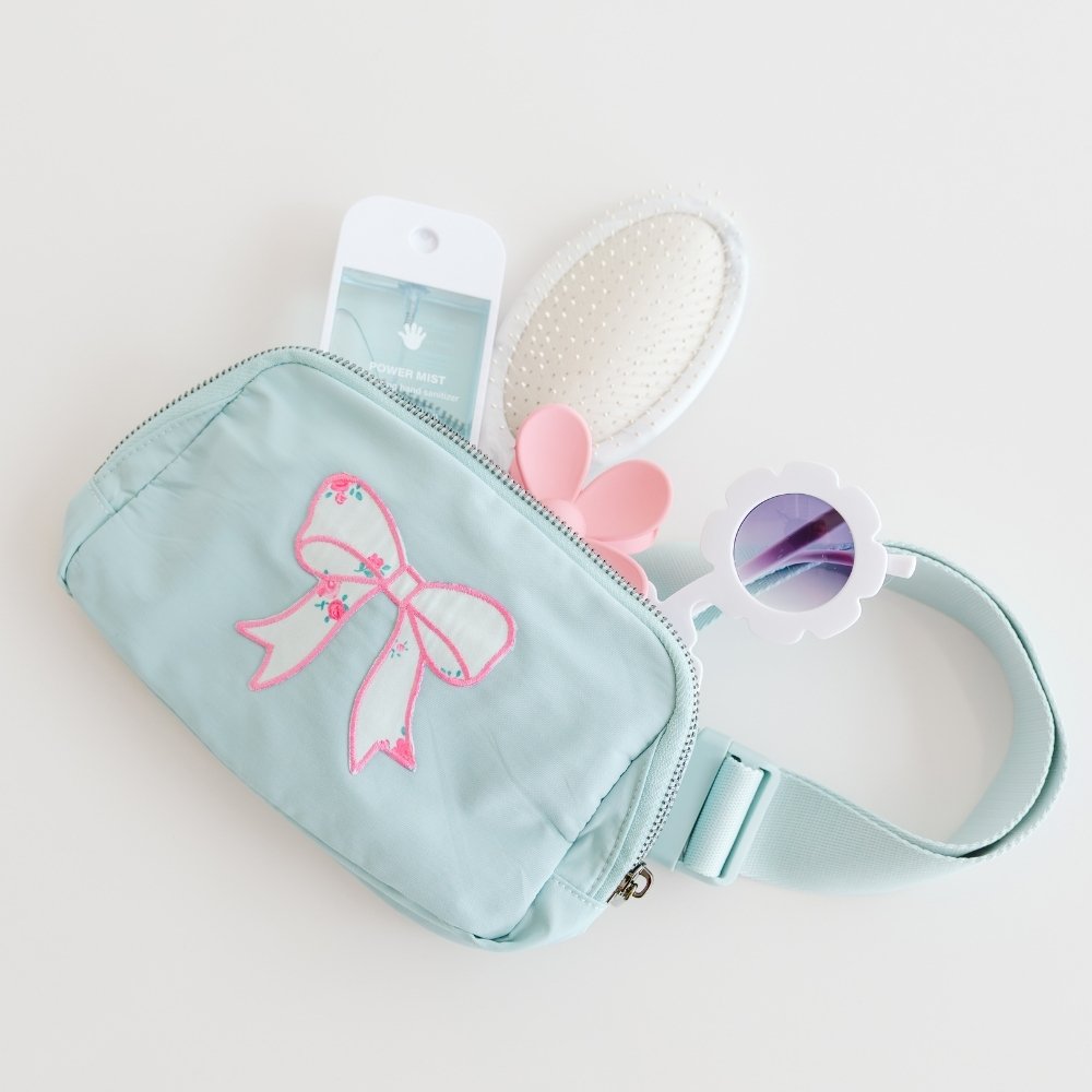 Sky Blue Floral Bow Patch Belt Bag
