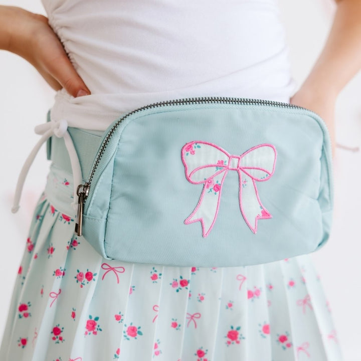 Sky Blue Floral Bow Patch Belt Bag