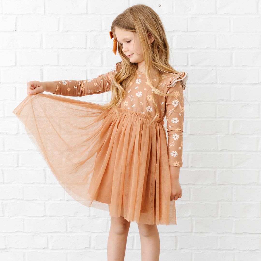 Sweet Wink Little and Big Girls Ditsy Fall Floral Long Sleeve Tutu Dress - Multicolor