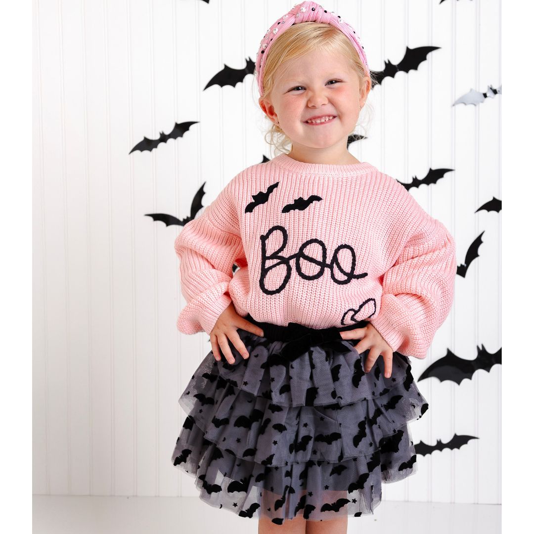 Flocked Bats Halloween Bow Tiered Tutu