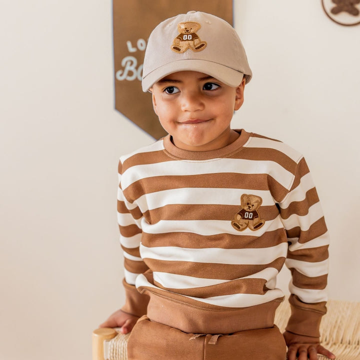 Teddy Bear Patch Striped Sweatshirt