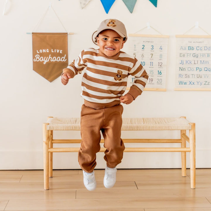 Teddy Bear Patch Striped Sweatshirt