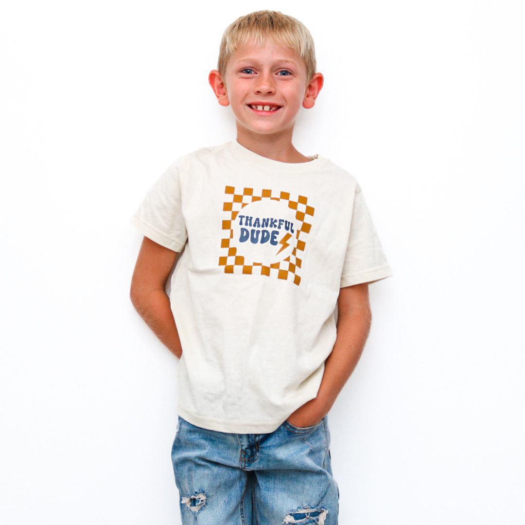 Thankful Dude Checker Thanksgiving Short Sleeve T-Shirt - Natural
