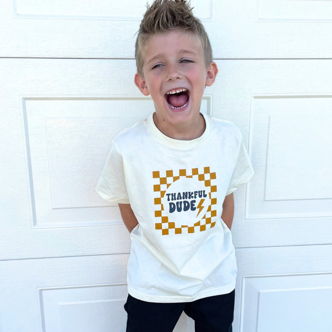 Thankful Dude Checker Thanksgiving Short Sleeve T-Shirt - Natural