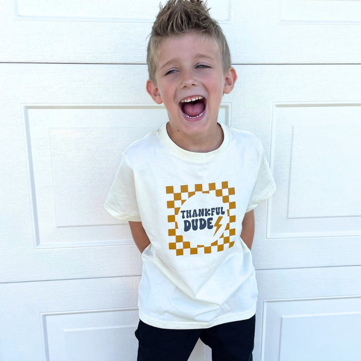 Thankful Dude Checker Thanksgiving Short Sleeve T-Shirt - Natural