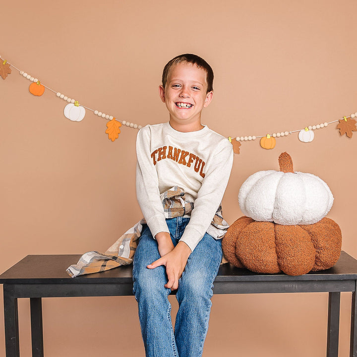 Thankful Patch Varsity Thanksgiving Sweatshirt - Natural