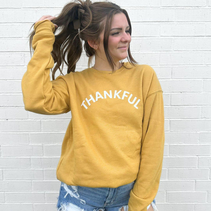 Thankful Thanksgiving Adult Sweatshirt - Mustard