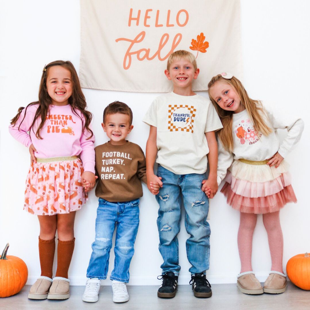 Turkey Football And Pumpkin Pie Thanksgiving Family Kids T-Shirt Turkey Football And Pumpkin Pie Thanksgiving Family Kids T-Shirt