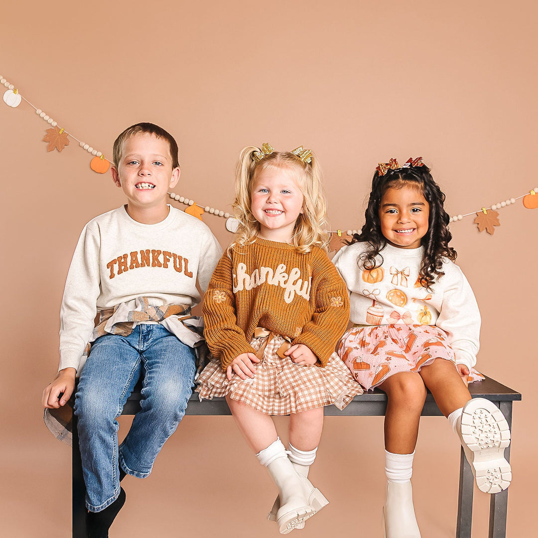 Thankful Patch Varsity Thanksgiving Sweatshirt - Natural