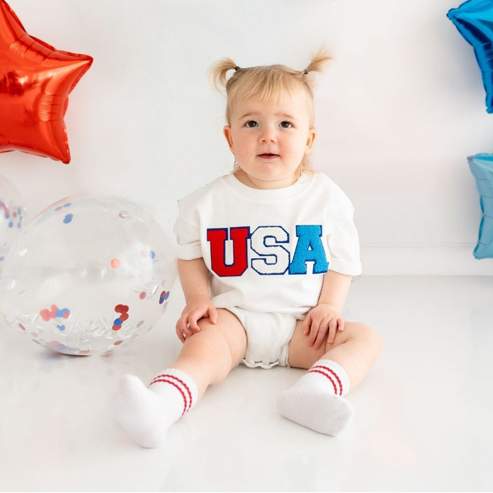 USA Patch Short Sleeve Romper - White